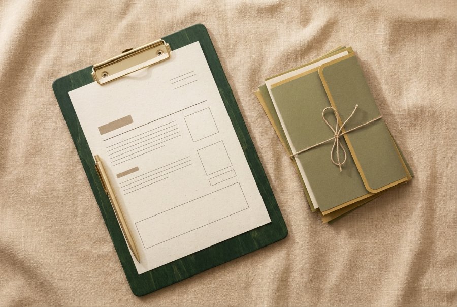 Checklist on a clipboard with organized documents — self-employed doc checklist